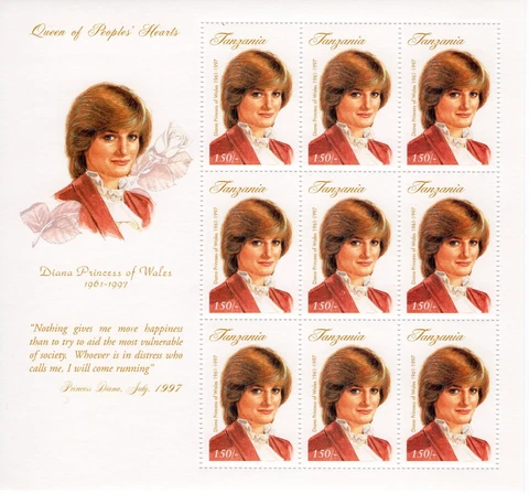 Tanzania #Mi2842 MNH M/S 1998 Princess Diana Queen of Hearts Roses [1665] Cover