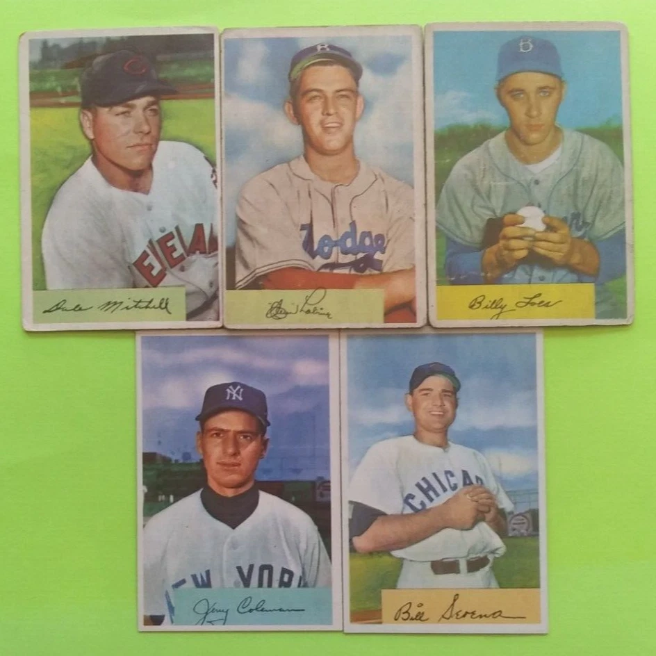 Lote de 5 tarjetas 1954 Bowman Baseball (J. Coleman/Clem Labine/Billy Loes/Bill Serena) Foto 1 de 4