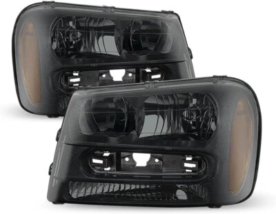 2002-2009 Chevy Trailblazer Dark Smoke Housing Headlights Lamps Pair Left+Right - Image 1 of 3