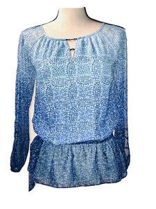 WHITE HOUSE BLACK MARKET Blue Ombre Open Sleeve Top Accented With Beads XXS - Picture 1 of 7