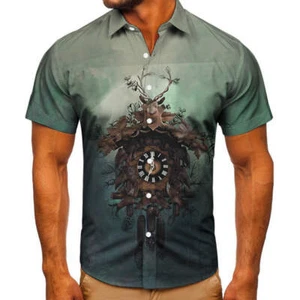 Mens 3D Print Short Sleeve T-Shirt, Polyester Stand-Up Collar Fashionable Tee, T - Picture 1 of 49