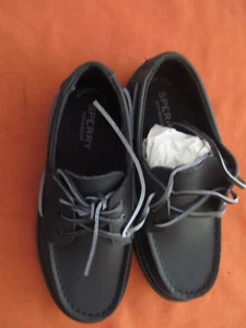 Sperry Top-Sider , Boys A/O Twisted Shoes Lug Black Leather 2M Boat Shoes - Picture 1 of 3