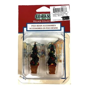 Lemax Set of 2 Swirl Shaped Topiary  Christmas Trees Decorated Village 1999 VTG - Picture 1 of 4