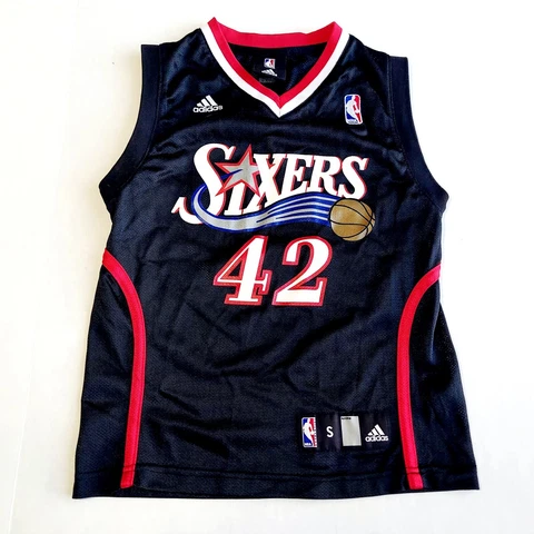 Vintage Philadelphia Sixers Elton Brand Jersey Kids Small Adidas 42 Black Youth Cover