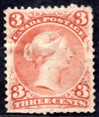 CANADA 1868 THREE CENTS QUEEN VICTORIA Sc. #25 UNUSED NO GUM - Image 1 of 2