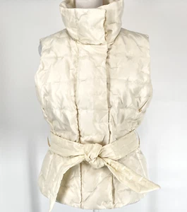 Talbots Puffer Vest Womens Petite Small Ivory Goose Down Zip Snap Belt Outdoors - Picture 1 of 14