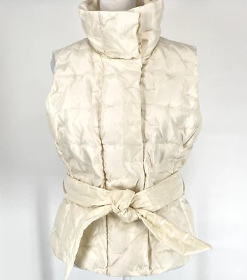 Talbots Puffer Vest Womens Petite Small Ivory Goose Down Zip Snap Belt Outdoors - Image 1 of 4