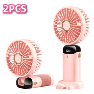2PCS Mini Handheld Fan Folding Fan Cooler USB Rechargeable Fan Pink - Picture 1 of 8