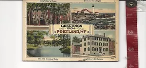 vintage 1940 Linen Large Letter Greetings Portland Me. - Picture 1 of 1