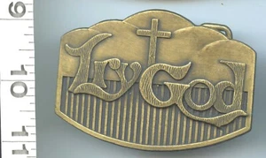 FIBBIA CINTURA VINTAGE TRY GOD INSEGNE CO OTTONE MASSICCIO 1976 MODA AMERICANA USA - Foto 1 di 2