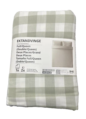 New IKEA EKTANDVINGE Full/Queen Duvet Pillowcase Gray-Green Check 605.854.33 - Image 1 of 2