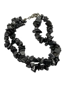Hematite Chip Bracelet 2 Strands Twist Adjustable 7 3/4" - 10" Unisex Anklet - Picture 1 of 4