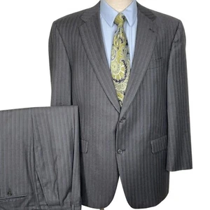 Traje Hart Schaffner Marx Hombre 46R 38W 29L Gris Azul Rayas Clásico Carrera Lana - Imagen 1 de 20