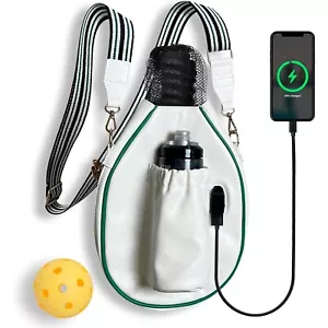 Pickleball Racket-Shaped Crossbody Bag With USB Charging Port & Adjustable Strap - Picture 1 of 7