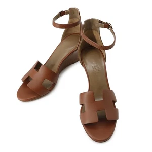 HERMES Sandals Legend Size 351/2 Calf Leather Gold - Picture 1 of 8