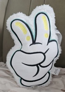 Disney Mickey Mouse Hand Peace Sign 10” Plush Stuffed Toy Pillow White Fuzzy - Picture 1 of 5
