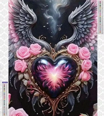 Kit Pintura Arte Diamante 5D Corazón Negro y Rosa con Alas 30cmx40cm Foto 1 de 4