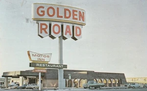 Golden Road motel and restaurant Chrome postcard, Reno, Nevada 1970s - Picture 1 of 2