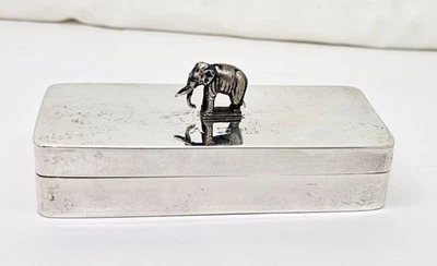 ANTIGUA CAJA DE BARATIJA/TABACO FIGURA ELEFANTE PLATA ESTERLINA FIRMADA HECHA A MANO, 4" Foto 1 de 4