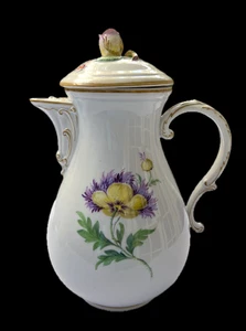 MEISSEN Tall Large Coffee Tea Pot Germany Antique Floral Flowers Crossed Swords - Picture 1 of 12