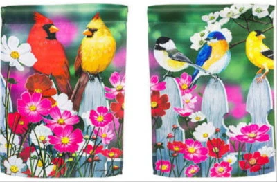 NUEVO EVERGREEN 12.5" X 18" 2 CARAS BANDERA PIQUETE AMIGOS PÁJAROS JILGUERO BLUEBIRD  Foto 1 de 3