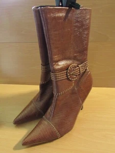 **LOOK** Lovely condition Ladies PERTU Brown Leather Stiletto Boots UK Size 6 - Picture 1 of 6
