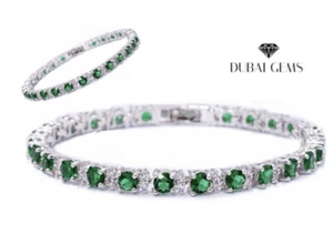 White gold finish Green Emerald and created diamond tennis bracelet gift Box - Picture 1 of 4