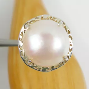 Genuine 925 Sterling Silver 15mm Round Pinkish Australian Mabe Pearl Dress Ring - Picture 1 of 7