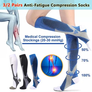 3/2 Pairs Compression Socks Copper Medical Stockings Travel Running Anti Fatigue - Picture 1 of 31