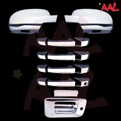 Espejo retrovisor cromado AAL para 07-11 12 13 Chevy Silverado + manija de puerta + cubierta de puerta trasera con K Foto 1 de 2