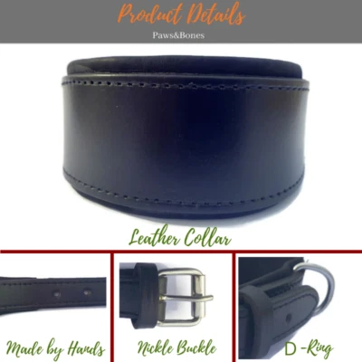 Leather Dog Collar 3" Wide Italian Whippet Pet Collar 13" - 18" Black / Brown  - Image 1 of 4