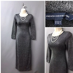 French Connection Navy Silver Mix Metallised Fibre Jersey Dress UK 8 EUR 36 US 4 - Picture 1 of 12