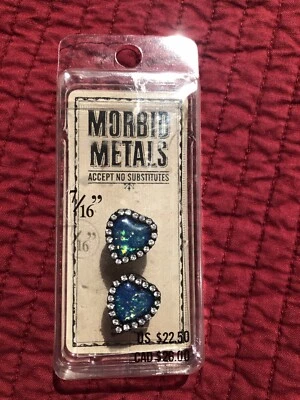 Tapones de corazón de ópalo negro Morbid Metals 7/16G Foto 1 de 3