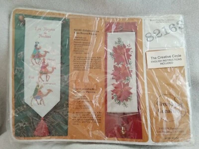 The Creative Circle Kit 2163 Poinsettia Bell Pull Finished Size 4 x 14 Vintage - Image 1 of 4