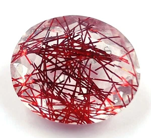 102 CT OVAL RED Rutilated Quartz Certified Transparent Loose Gems 5NW - Picture 1 of 8
