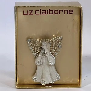 Broche Ángel Liz Claiborne Esmalte Blanco y Estrás Prendedor Nuevo - Imagen 1 de 4