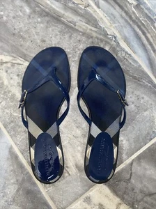 Women’s Burberry Meadow Black and Navy Original Check Flip Flops From Saks - Picture 1 of 11