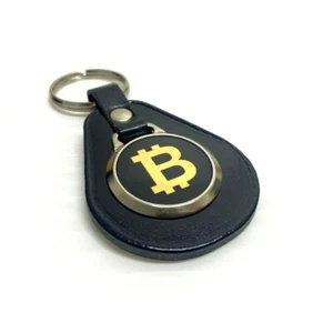 Bitcoin Circle Leather Keyring BTC Crypto Coin Token Logo Key Chain Satoshi Gift - Picture 1 of 1