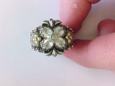 Anillo Flor Topacio Blanco 925/18k Barbara Bixby. Talla 7 US! ¡COMPRA AHORA! Foto 1 de 4