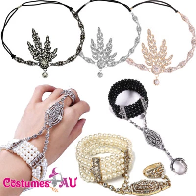 Juego de anillos pulsera diadema vintage de los años 20 para damas fiesta de Gatsby con aleta nupcial vintage de los años 20 Foto 1 de 4