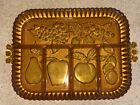 Vintage Amber Indiana Glass Divided Fruit Tray Textured Handles Rectangle