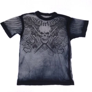 T-shirt Affliction teschio grafica piccola nera grunge tatuaggio biker punk rock - Foto 1 di 12