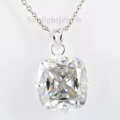 RARE 7.32 Ct White Treated Diamond Cushion Cut Pendant 925 Silver Sterling - Image 1 of 4