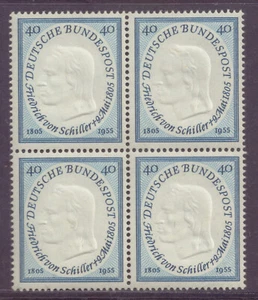 !!! BRD 1955  FRIEDRICH VON SCHILLER  MiNr 210  4er-BLOCK - postfrisch !!! - Bild 1 von 1