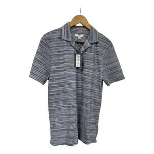 M &S Men's Polo Shirt Knitted Texture Short Sleeve Collar Blue White Size Medium - Picture 1 of 7