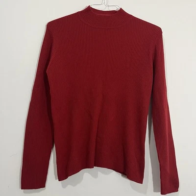 Vtg Lord & Taylor Ribbed Knit Sweater M 100% Merino Wool Pullover Mock Neck Red - Image 1 of 4