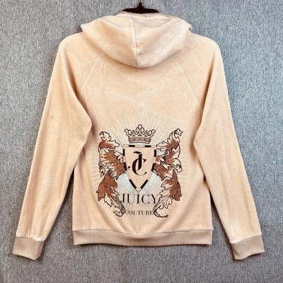 Y2K Juicy Couture желтовато-коричневый со стразами бархата толстовка с капюшоном Track куртка женщин размер S * читать * - Изображение 1 из 4