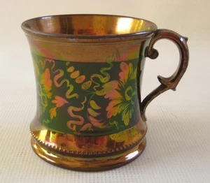 Antiker englischer Kupfer & grüner Glanz - großer 4" Becher mit HP Blumen um 1850 - Bild 1 von 20