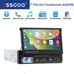 Single DIN 7" Apple CarPlay Android Auto Car Stereo Radio MP5 Flip Out HD Screen - Picture 1 of 11