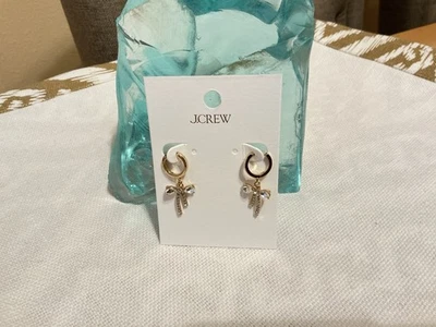 J.Crew Dangly Crystal Bow Hoop Earrings in Crystal Gold Plated CN954 NWT - image 1 of 2